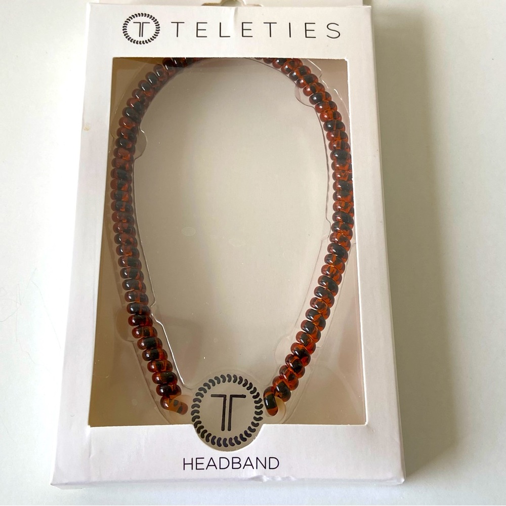 Teleties Almond Brown Tortoise Elastic Headband Hair Tie One Size New